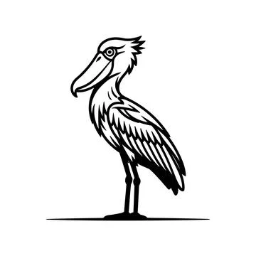 Black and white of a bird with a long beak and feathers Stock Illustration