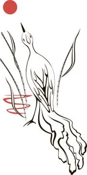 Black and white bird is looking at the moon at sunset. EPS10 vector illustration Stock Illustration