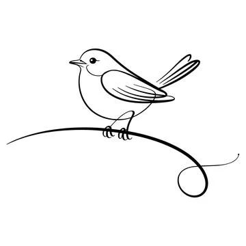 Black and white bird sitting on a branch simple Stock Illustration
