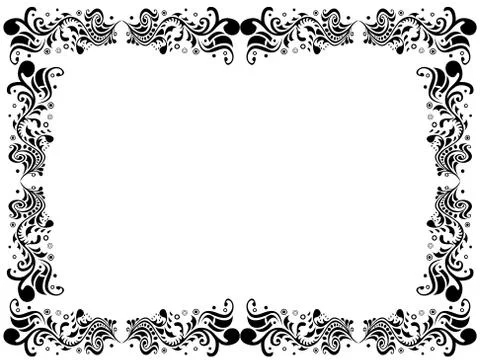 Black and white blank border with floral elements イラスト素材
