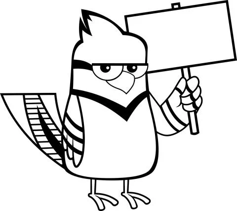 Black And White Blue Jay Bird Cartoon Character With Blank Sign Stock Illustration