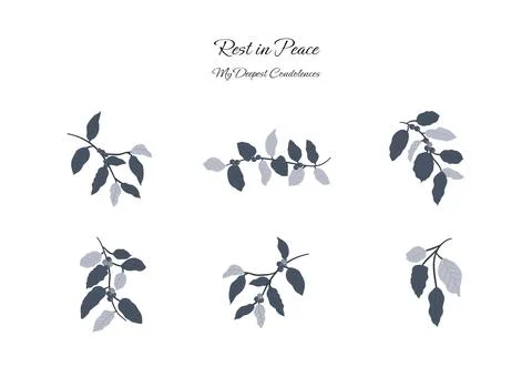 Black and white botany element for funeral theme Stock Illustration