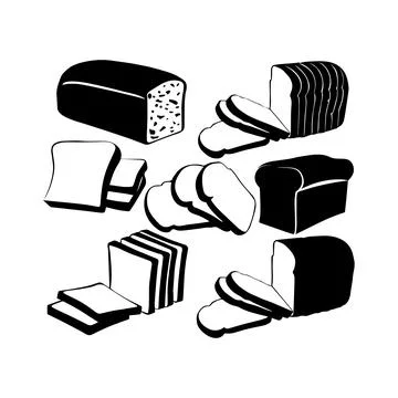 Black and White Bread Illustrations Collection. Vector icon. Stock Illustration