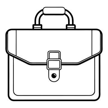 Black and white briefcase with handle and clasp line handle business Illustration