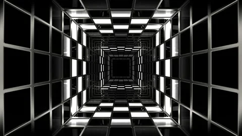 Black and White Bright Square Screens Tunnel Background VJ Loop in 4K Stock Footage 311718196
