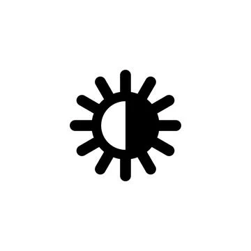 Black and white brightness control icon with sun and rays Stock Illustration