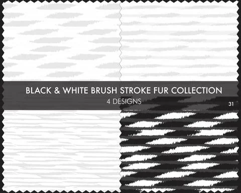 Black and White Brush Stroke Fur Seamless Pattern Collection Stock Illustration