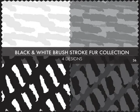 Black and White Brush Stroke Fur Seamless Pattern Collection イラスト素材