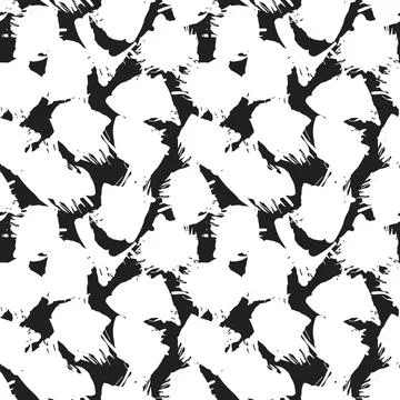 Black and White Brush Stroke Camouflage Abstract Seamless Pattern Background イラスト素材