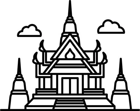 A black and white building with three towers Ilustración de archivo
