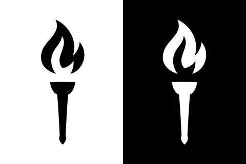 Black and white burning torch silhouettes. Vector flame icons symbolizing 스톡 일러스트