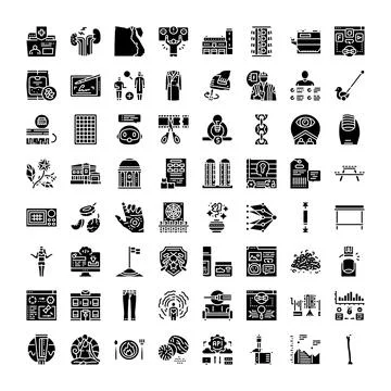 Black and white business process glyph icons set Illustrazione stock