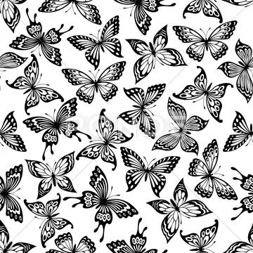 Black And White Butterflies Seamless Pattern