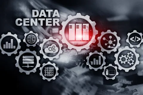 Black and white. BW. Data Center of the Future on a virtual screen. 库存照片