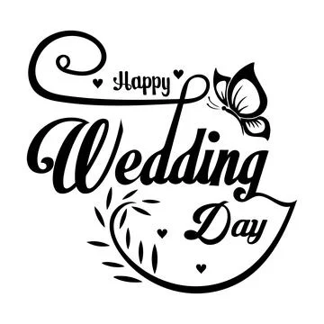 Black and white calligraphy text reading Happy Wedding Day adorned 库存插图
