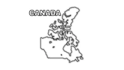 Black And White Canada Map Outline Minimalist Monochrome Illustration Stock Illustration