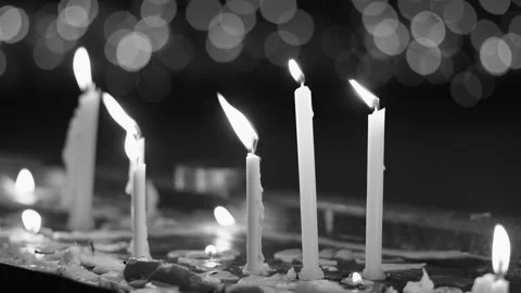 Black and White Candles Symbolizing Mourning and Remembrance, BLACK DAY CONCE Stock Footage 327400168