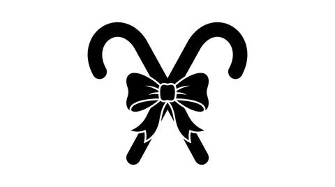 Black and white candy cane icon with a festive bow Stock Illustration