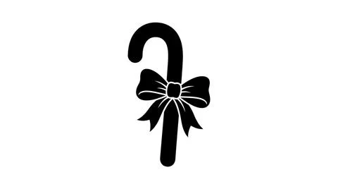 Black and white candy cane icon with a decorative bow Stock Illustration
