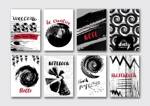 Black and white cards with patterns Stock Illustration