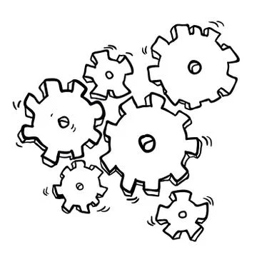 Black and white cartoon cogs and gears Stock Illustration