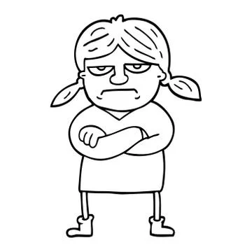 Black and white cartoon grumpy girl Stock Illustration