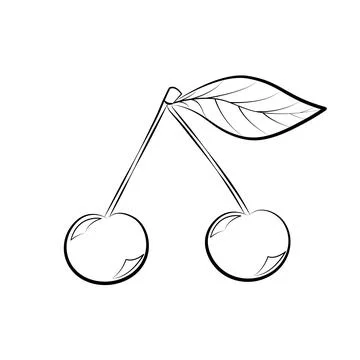 Black and White Cartoon Vector Illustration of Cherry. Stock Illustration