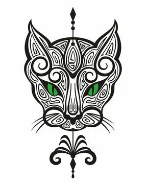 Black and white cat face design with arow, Vector llustration. Stock Illustration