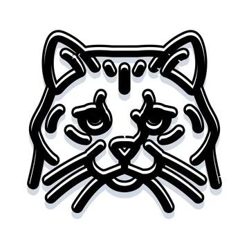 Black and white cat face line art illustration Stock Illustration