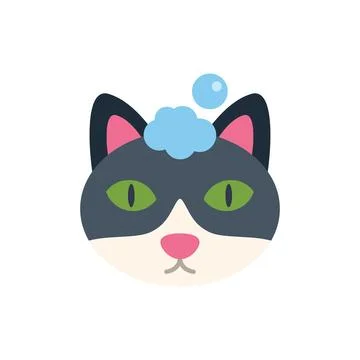 Black and white cat taking a bath with soap on its head Stock Illustration