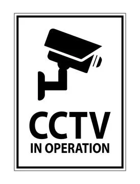Black and White CCTV Camera Sign Indicating Surveillance in Operation Stock Illustration
