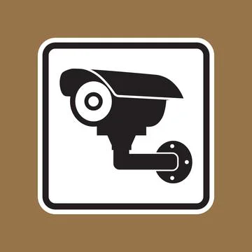Black and White CCTV Security Camera Icon on Brown Background Illustrazione stock