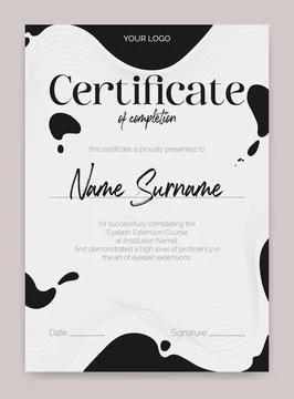 Black and white certificate template with a modern flowing design. Perfect .. Stock Illustration