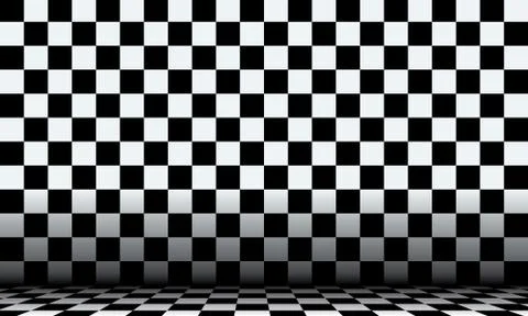 Black and white checkered abstract cosmic background with perspective view. Stock Illustration