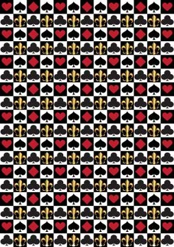 Black and white checkered background with card suits Stock Illustration