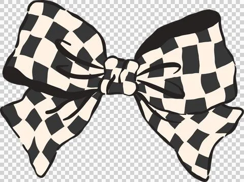 Black and White Checkered Bow Whimsical Hand Drawn Retro Vintage Gingham Ribb Stock Illustration