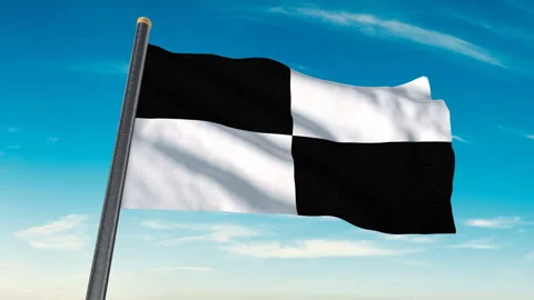 Black and White Checkered Flag Waving with Luma Matte Stock Footage 347747345