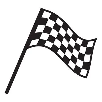 A black and white checkered flag on a flagpole fluttering in the wind. Stock Illustration