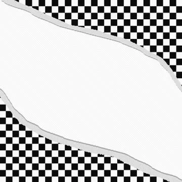 Black and white checkered frame with torn background Illustrazione stock