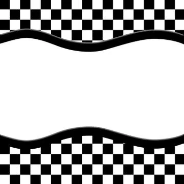 Black and white checkered frame with wave ribbon background Stock Illustration