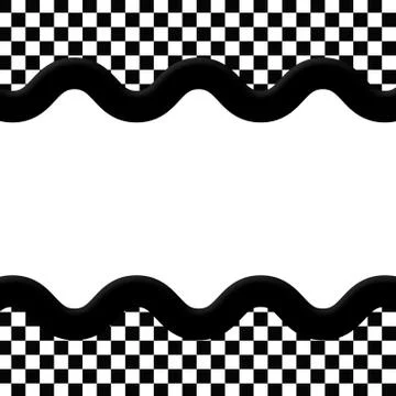 Black and white checkered frame with wave ribbon background Stock Illustration