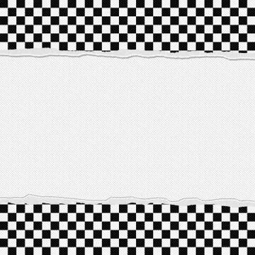 Black and white checkered frame with torn background Stock Illustration