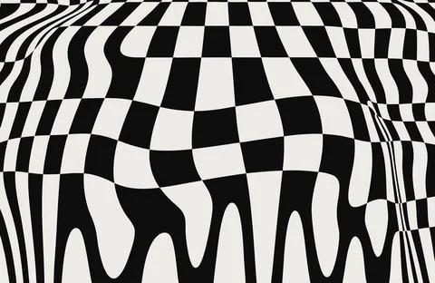 Black and white checkered pattern with wavy lines and optical illusion Stock Illustration