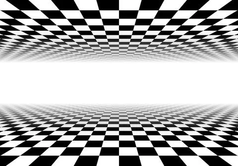 Black and white checkered perspective grid frame. Chessboard floor and ceiling Stock Illustration