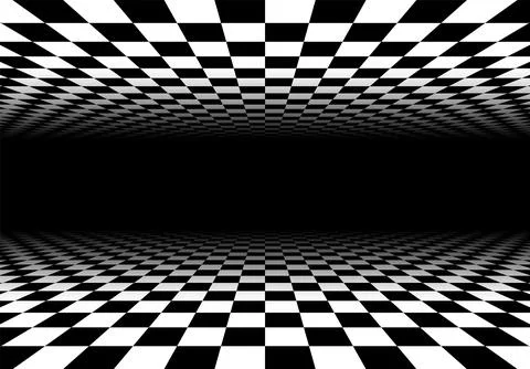Black and white checkered perspective grid frame. Chessboard floor and ceiling 库存插图