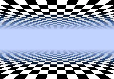 Black and white checkered perspective grid frame. Chessboard floor and ceiling 스톡 일러스트
