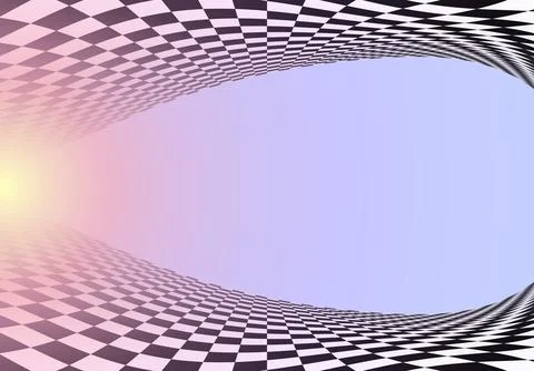 Black and white checkered perspective grid frame. Chessboard floor and ceiling 스톡 일러스트