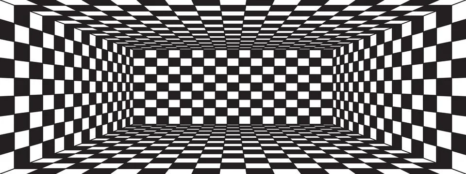 Black and white checkered perspective box room. Abstract 3D checkerboard wi.. Stock Illustration