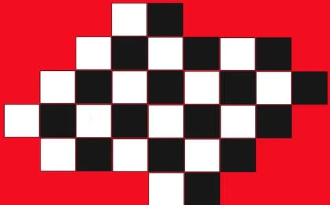 Black and White Checkered Square Grid on Bright Red Background Stock Illustration