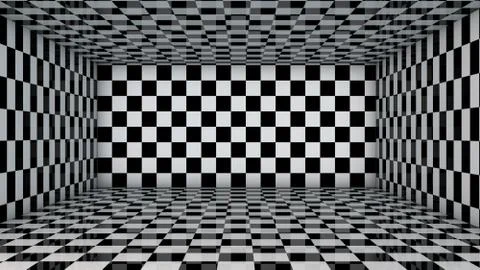 Black and white checkered tile room Stock Illustration